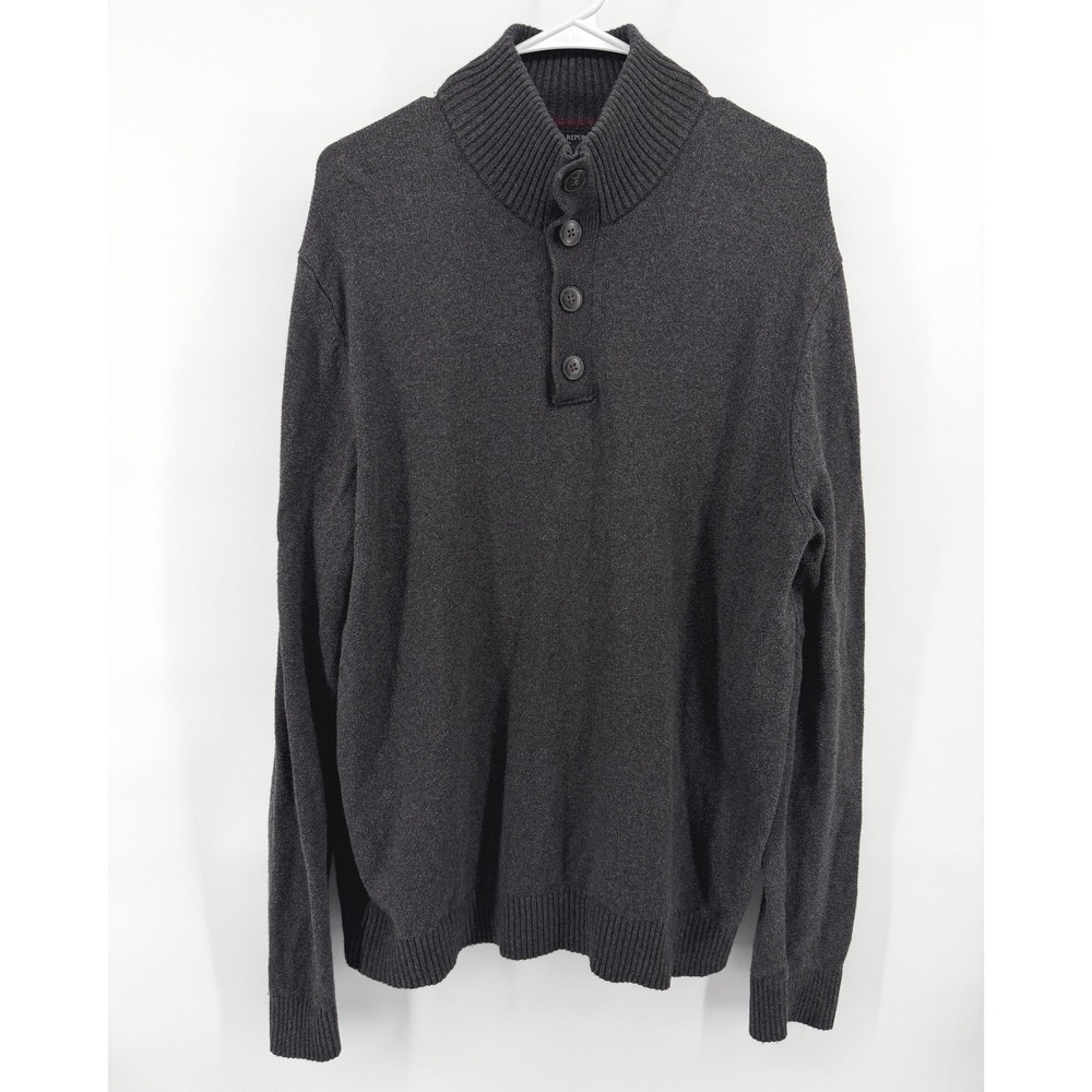 Banana Republic Sweater Gray Button Mock Neck Cotton Wool Blend Pullover Men XL